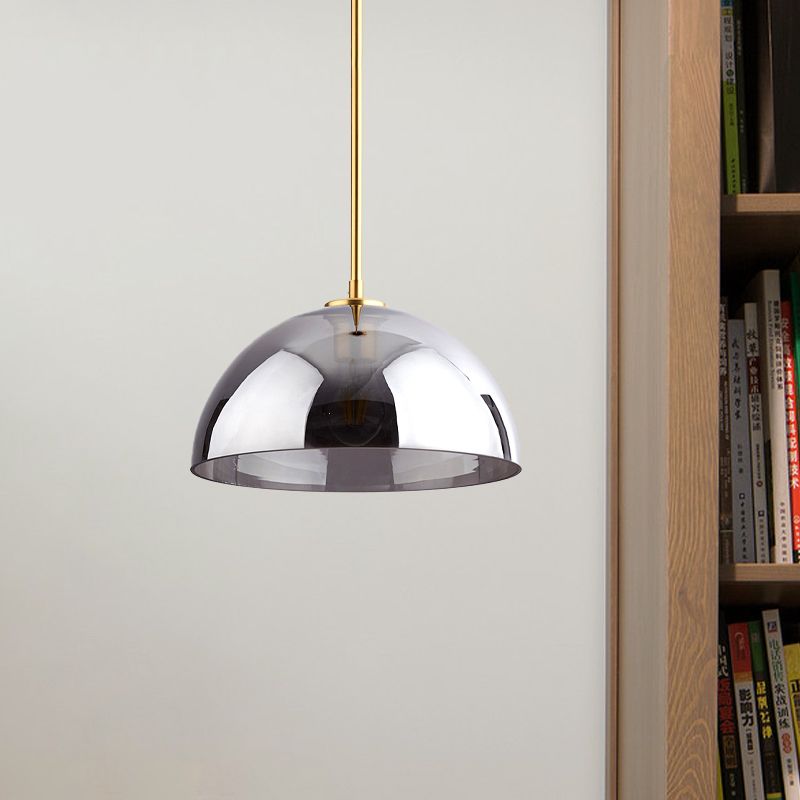 Gold Semicircle Pendant Light Kit Simple 1-Bulb Tan/Smoke Gray Mirror Glass Hanging Ceiling Lamp