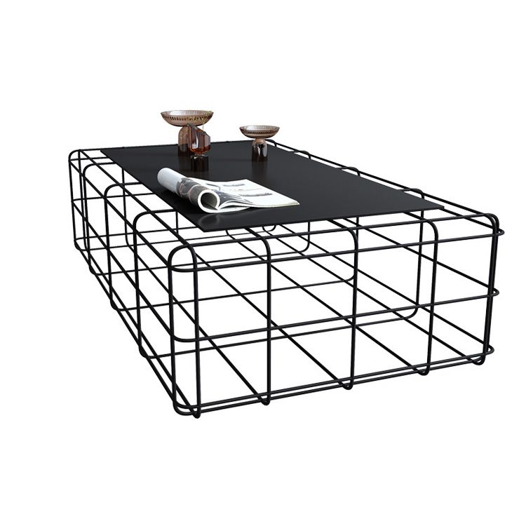Mid-Century Modern Frame Coffee Table with Iron Top in Black