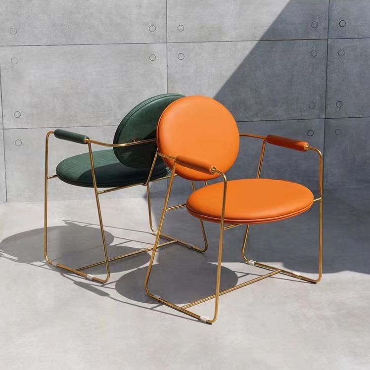 Faux Leathe Dining Chairs Upholstered Arm Chairs with Metal Base