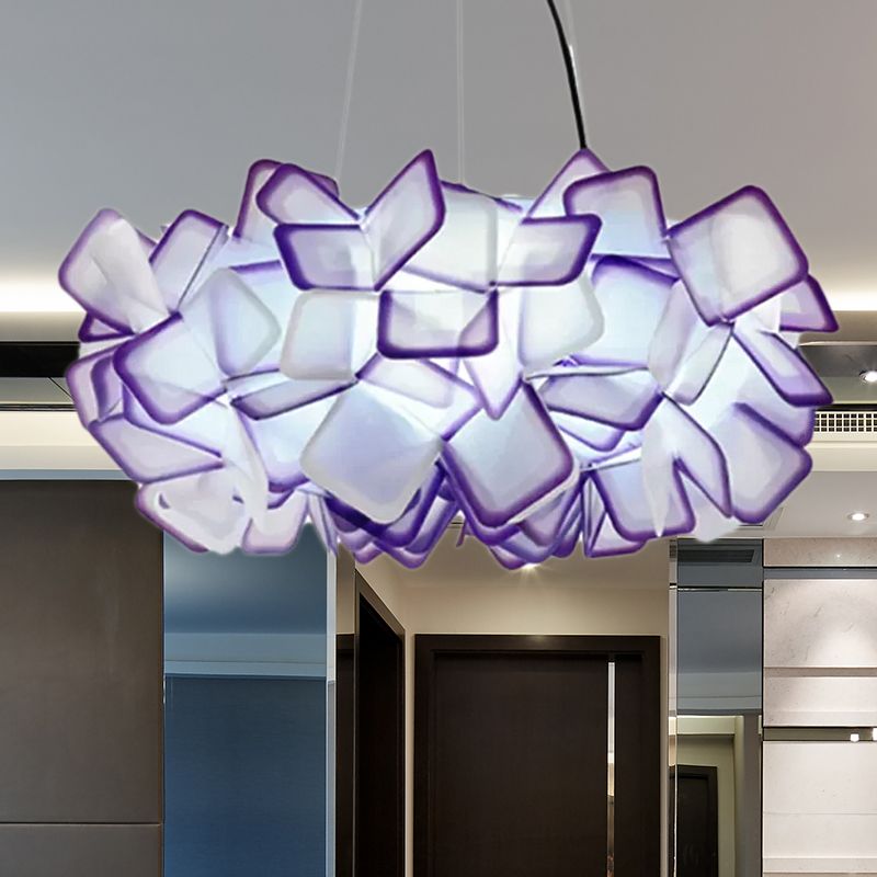 Braun/Blau/Lila Blüte Drop Anhänger zeitgemäß 21 "/27,5" breite 1-Licht-Acryldecklampe für Wohnzimmer