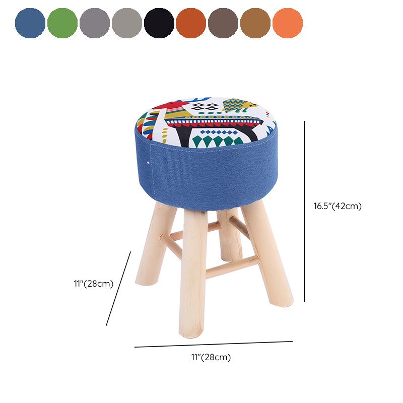 Wool Frame Pouf Stool Contrast Color Round Upholstered Fade Resistant Linen Blend Pouf