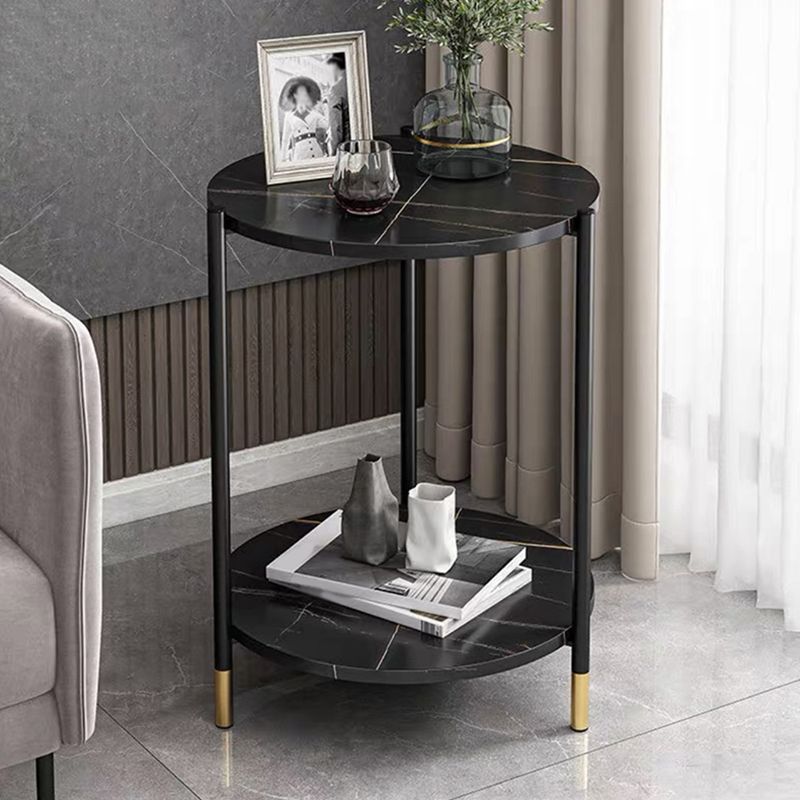 Modern Style Rock Slab Table Top Metal Steel Base with Circular Storage Space Side Table