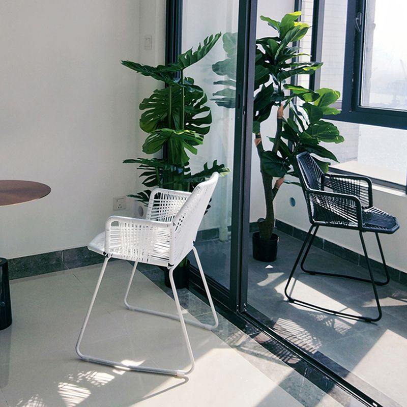 Modern Cross Back Side Chair Plastic Arm Chair with Metal Base for Dining Room