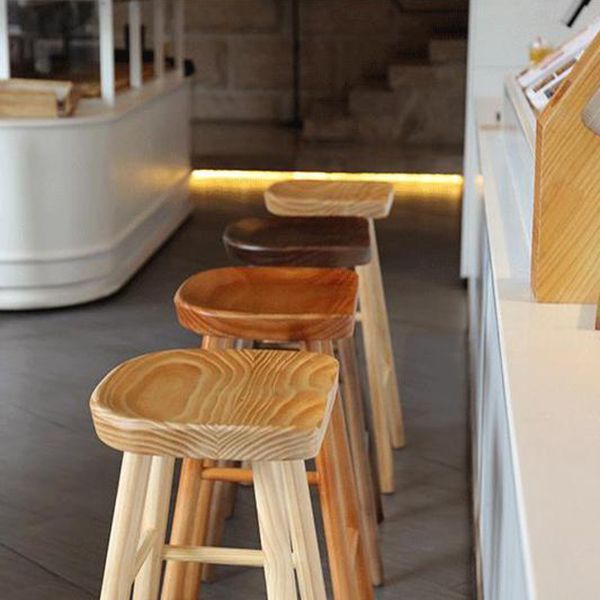 Contemporary Wood Stool Rectangle Seat Counter Stool in Matte Finish