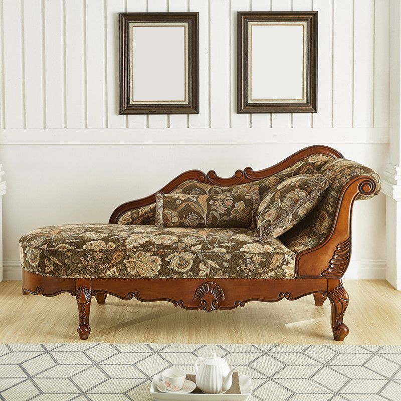 French Country Upholstered Chaise Lounge Couch Rolled Arms Chaise Lounge Chair