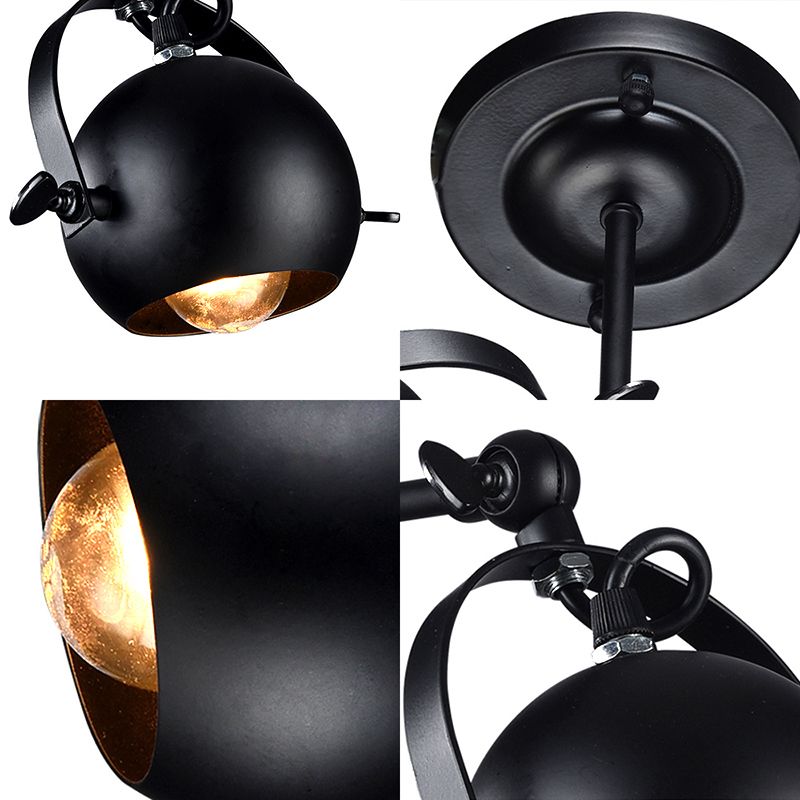 1 Bulb Wall Lamp Industrial Global Shade Metal Adjustable Sconce Lighting in Black for Restaurant