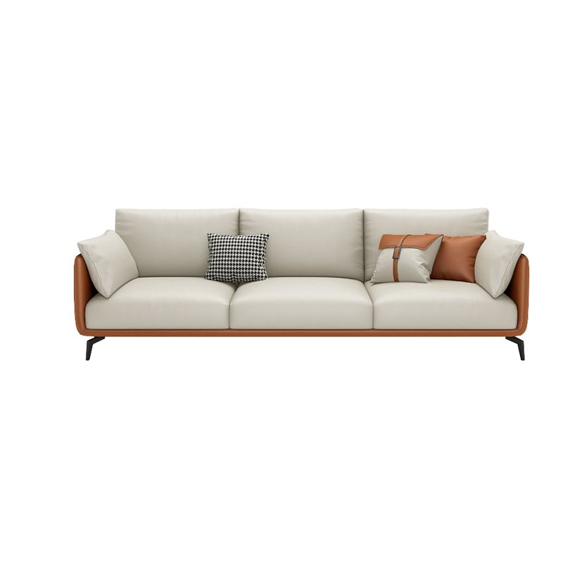 Square Arm Sectional Stain Resistant Sofa Chaise Beige Faux Leather
