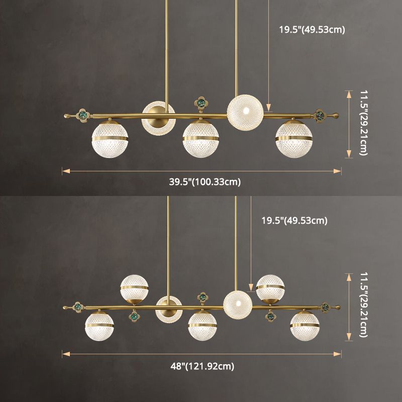 Contemporary Simplicity Brushed Brass Island Light Prismatic Glass Ball Shade Brushed Brass Hanging Pendant Light for Dining Room