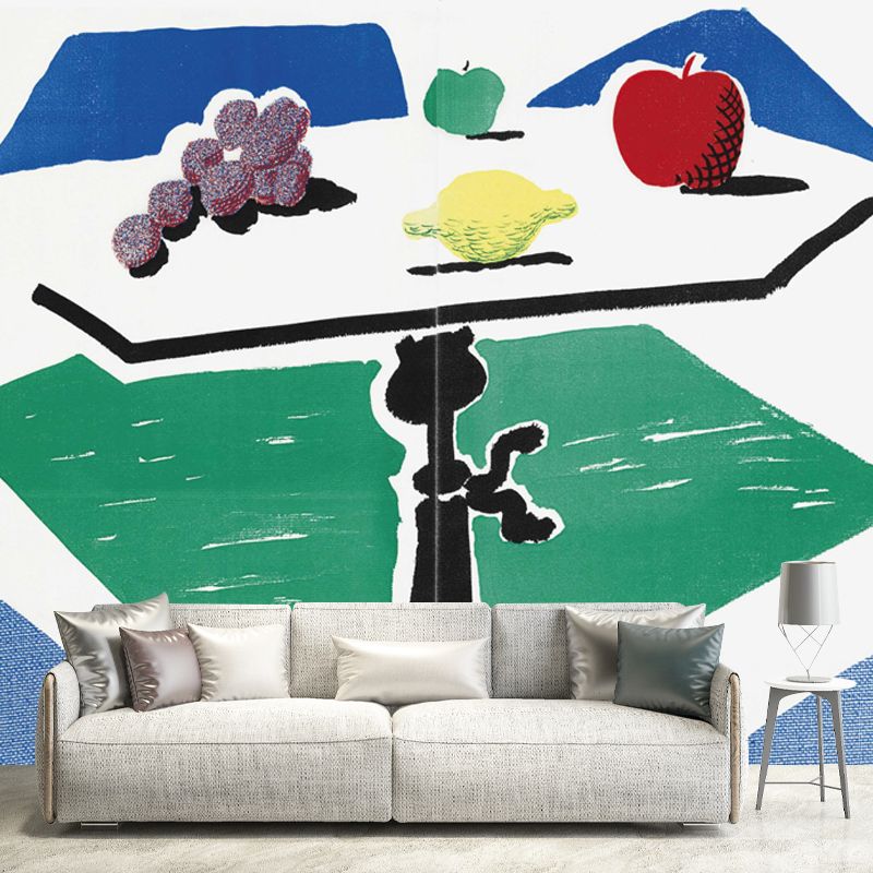 Table Fruits Still Life Murals Art Deco Smooth Wall Covering in Red-Yellow-Blue-Green