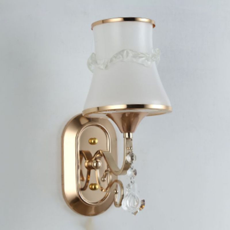 White Glass Flared Wall Lamp Contemporary Gold Wall Light Fixture for Bedroom