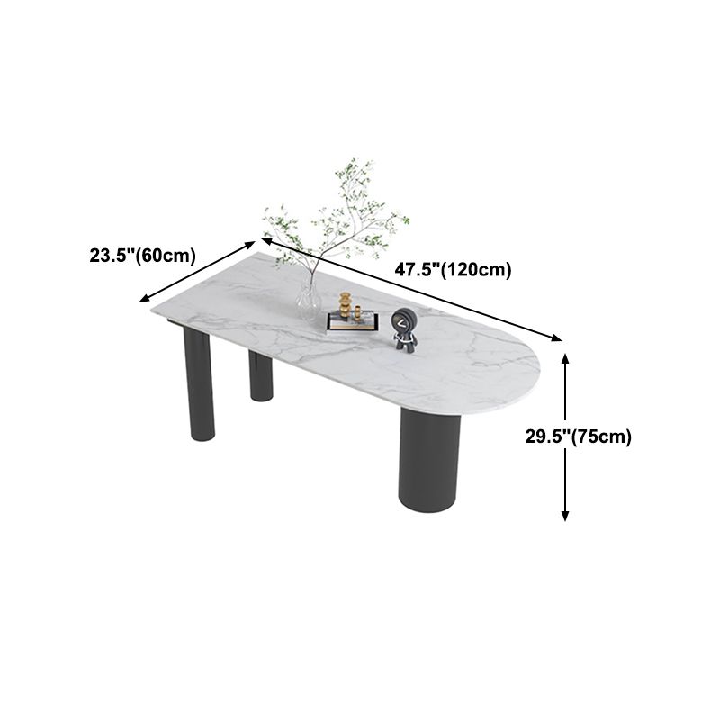 Modern Style Dining Table White Sintered Stone Dining Table with Black Base for Kitchen