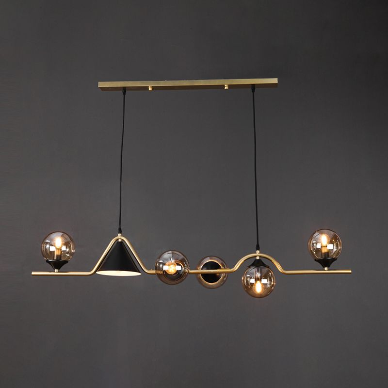 Contemporary Kitchen Island Fixture 4 / 5 / 6 - Light Metal & Glass Ceiling Pendant