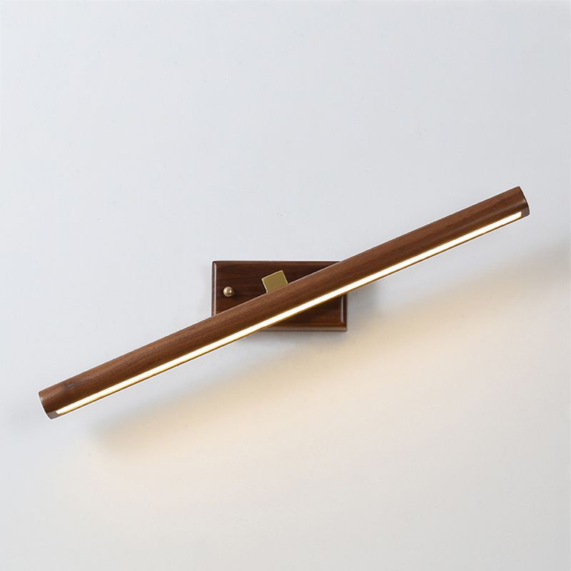 Wood Linear Shade Wall Sconce Modern 1-Light Mirror Wall Wall Lighting Fixtures in Brown