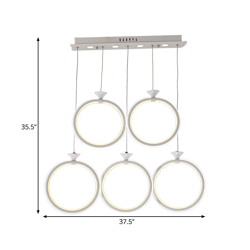 Pargante de clúster de múltiples anillos acrílico contemporáneo 3/5 lámpara de suspensión de cocina de la cabeza en luz cálida/blanca/natural