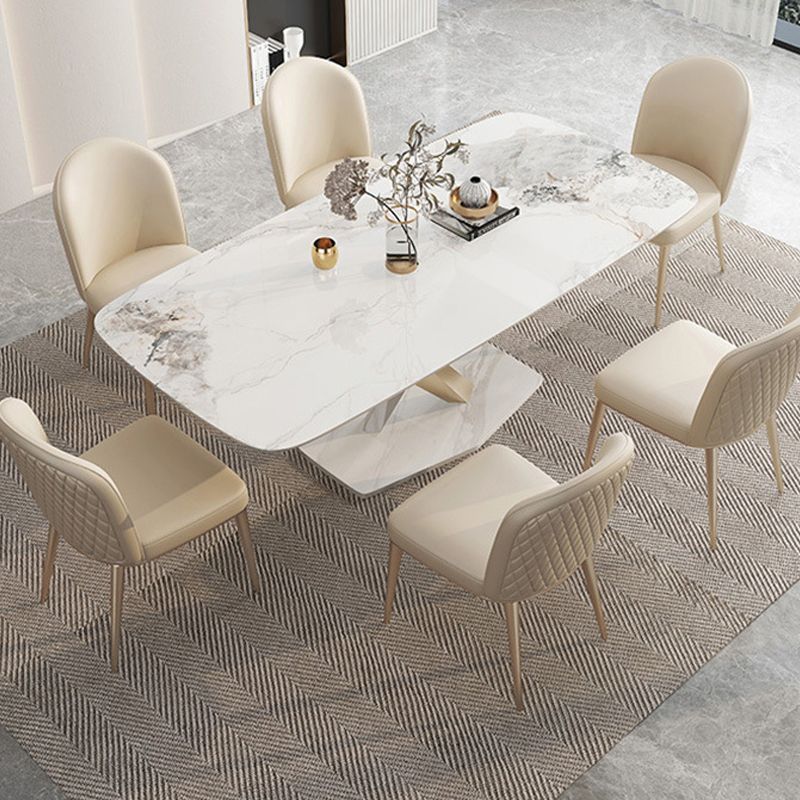 Rectangle Pedestal Table Modern Dining Table with Stainless Steel Base