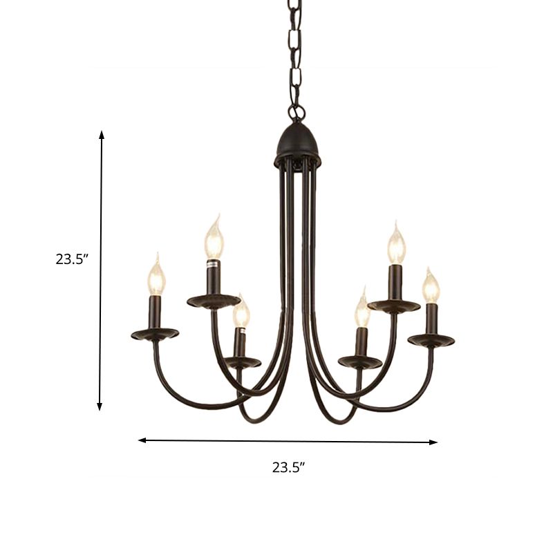 6/8 Heads Iron Chandelier Light Rustic Style Bronze Bare Bulb Dining Room Hanging Pendant with Curved Arm