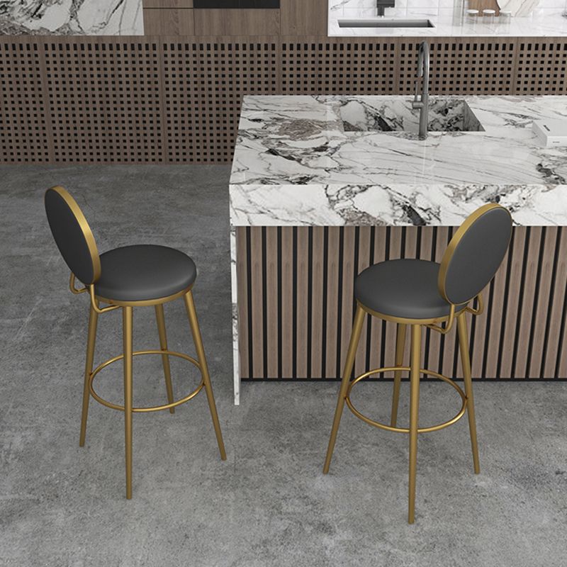 Glam Counter Bar Stool Backrest Leather Bar Stool with Footrest, Iron Base