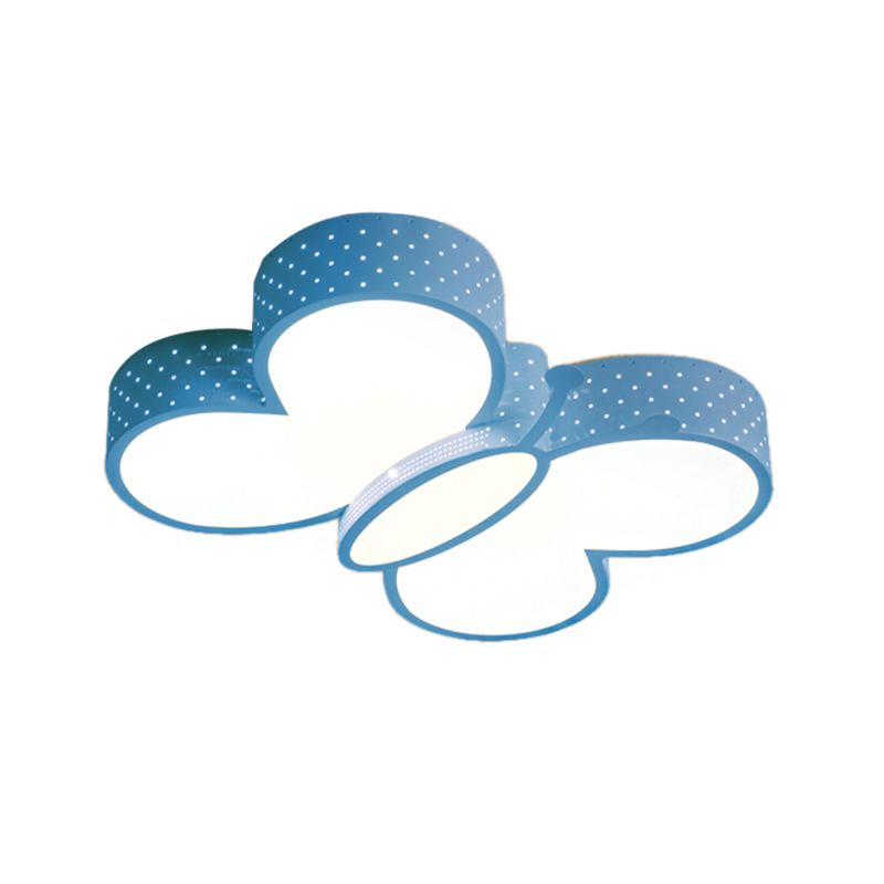 Schmetterlings-Deckenleuchte mit Cartoon-Motiv, stilvolle metallische LED-Unterputzlampe in Blau/Rosa mit warmem/weißem Licht für Schlafzimmer