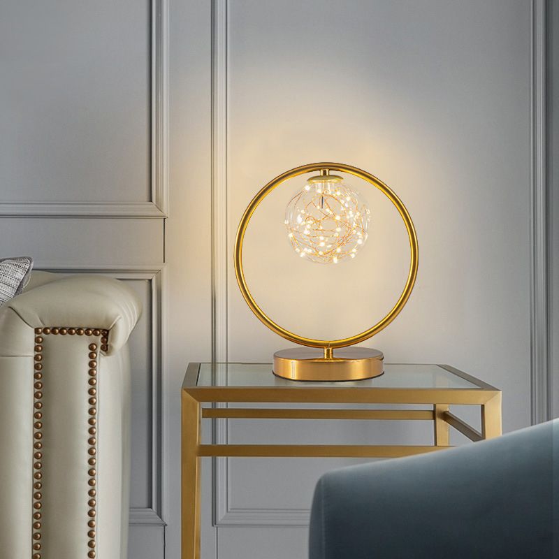 Ball Clear Glass Table Lamp Modern Starry LED Nightstand Light for Living Room