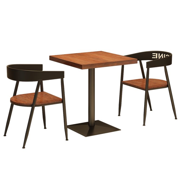 Solid Wood Industrial Dining Table Brown Square Table with Metal Base for Dinning Room