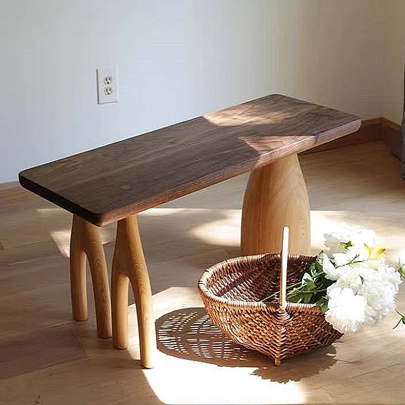Modern Style 3 Legs Base Design Brown Pine Rectangular Coffee Table