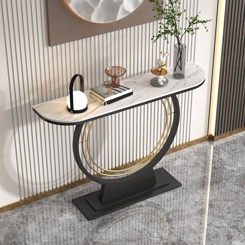 11" Wide Contemporary Console Table Stone Half Moon End Table