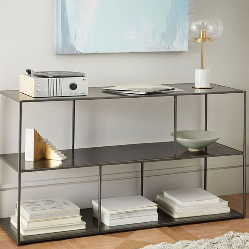 Industrial Style Open Metal Bookcase with Rectangular Shelves