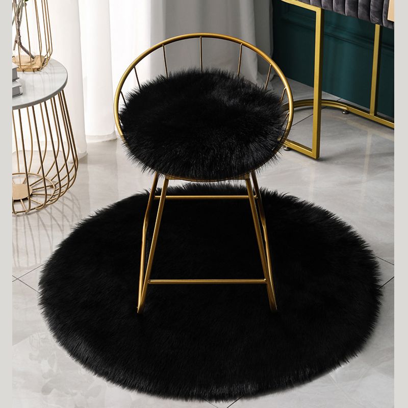 Round Modern Shag Carpet Solid Polyester Area Rug Non-Slip Backing Indoor Carpet for Living Room