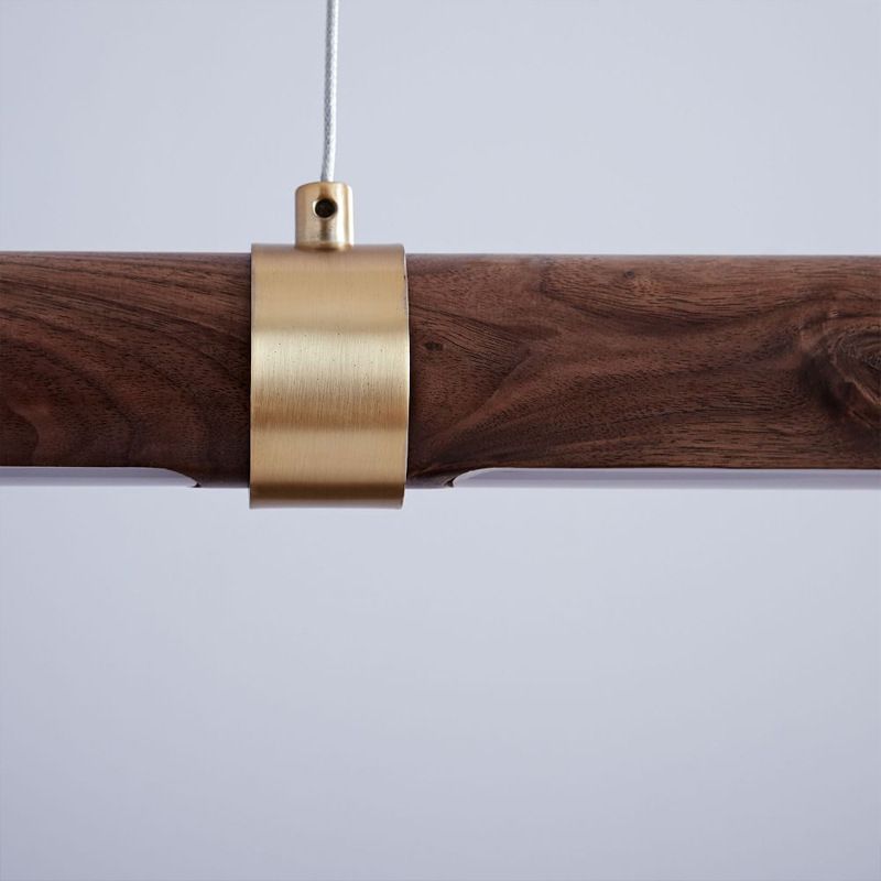 Linear Iron 1 - Light Kitchen Island Light in Walnut and Gold Finish LED Ceiling Pendant