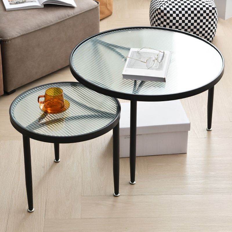 Clear Glass Top Round Coffee Table 3 Legs Cocktail Nesting Table Set