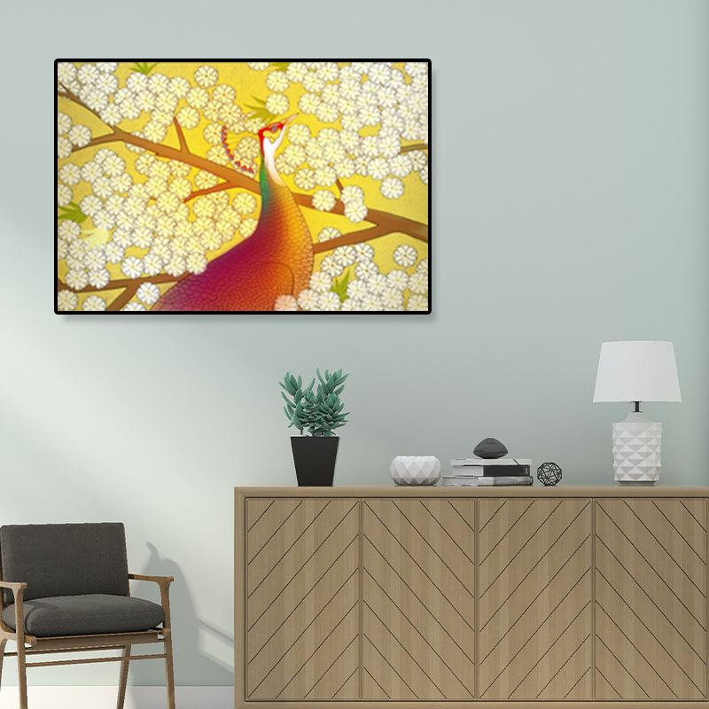 Oosterse tekening print dier canvas kunst veelkleurige gastenkamer wanddecoratie, getextureerd