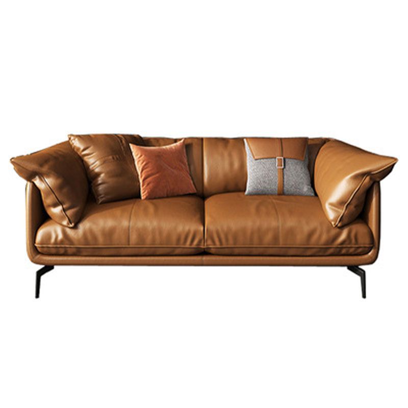 Canapé orange avec oreiller dos et siège éponge rempli de cuir en bois / cuir d'imitation