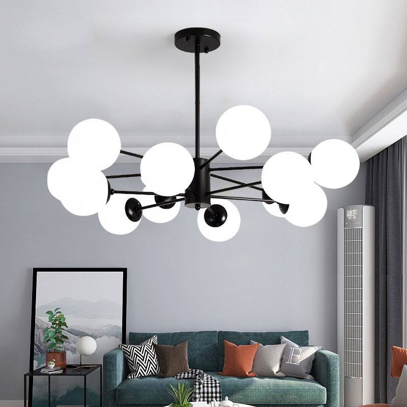 Modern Simplicity Round Ceiling Chandelier Milk Glass Hanging Light for Living Room