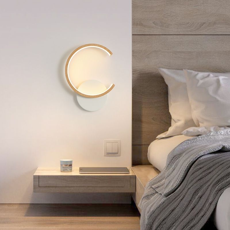 Modern Simple Wall Light Circle Shape Wood Grain Wall Lamp for Living Room