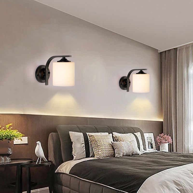 Minimalism Wall Sconce Cylinder Glass Wall Light Fixture in Black for Bedroom