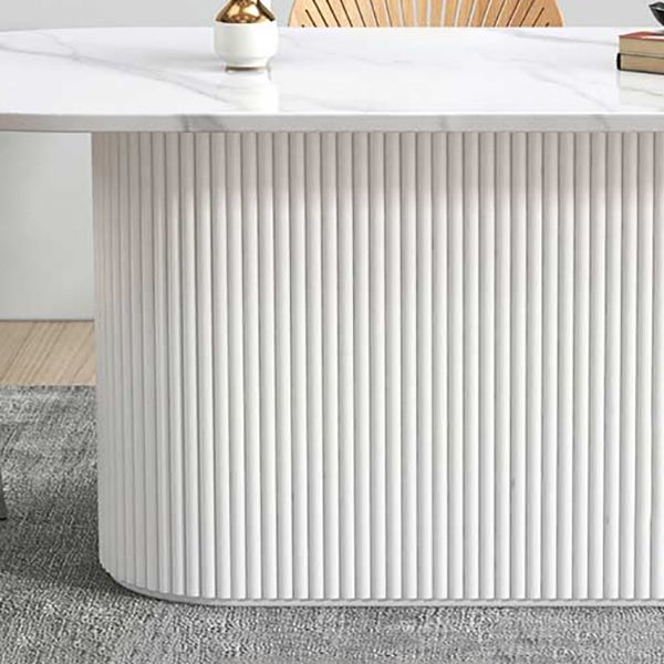 Sintered Stone and Wood Dining Table Simple Style Single Pedestal Base Table
