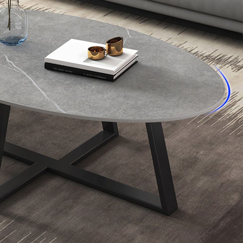 Slate Oval Coffee Table Cross Legs Single Table for Living Room