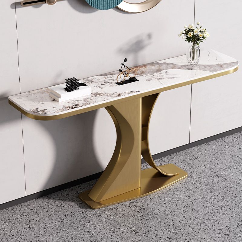 Glam Stone End Table Half Moon Console Accent Table for Hall