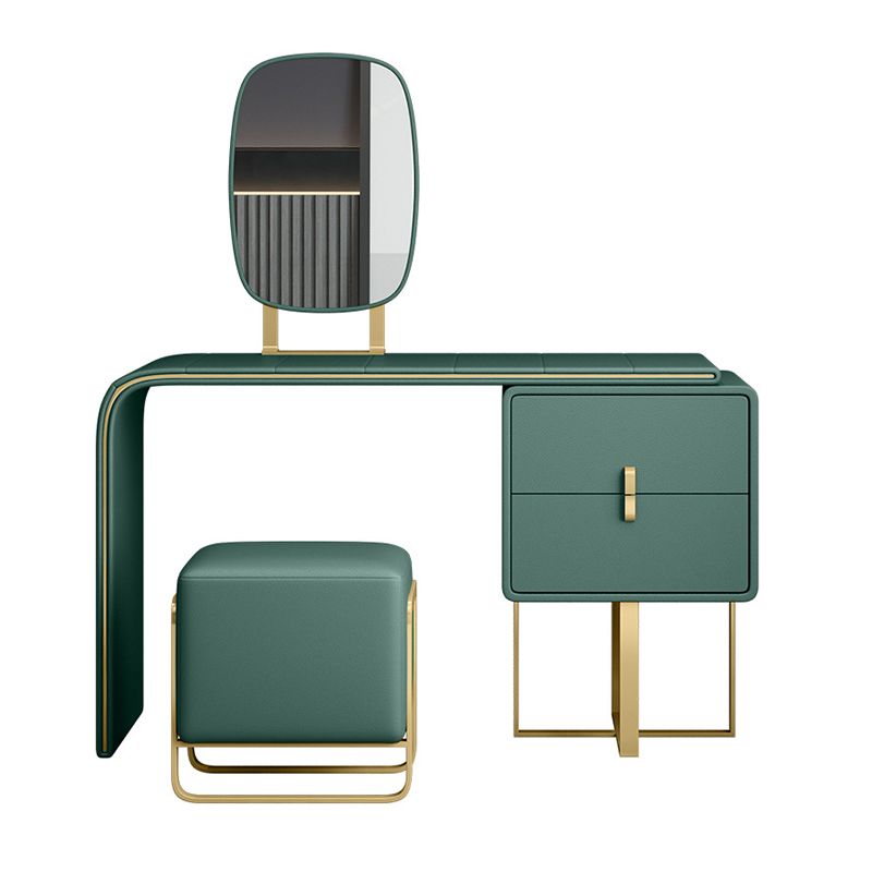 Luxurious Leather 2-Drawer Vanity Makeup Table Set in Dark Green