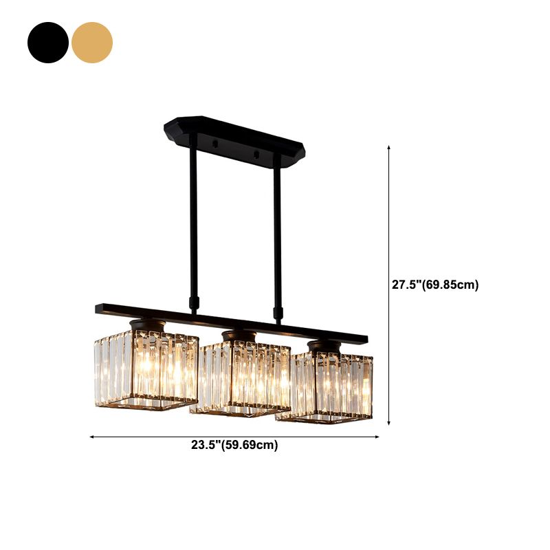 Contemporary Island Light Fixture Crystal Square Shade Hanging Light for Dining Table