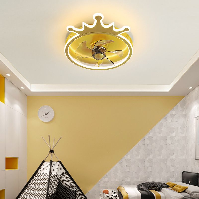 5-Blade LED Children Ceiling Fan Metallic Golden Fan with Light for Home