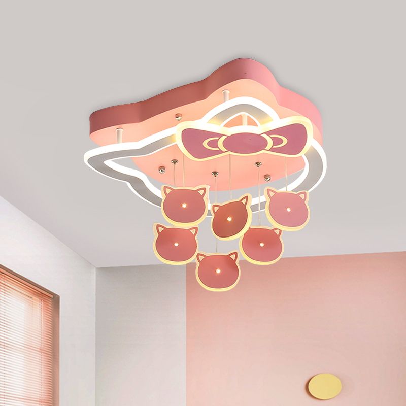 Pink Finish Cat Shape Flush Lighting Cartoon LED Acrylic Flush Mounted Lamp Fixture for Child Bedroom