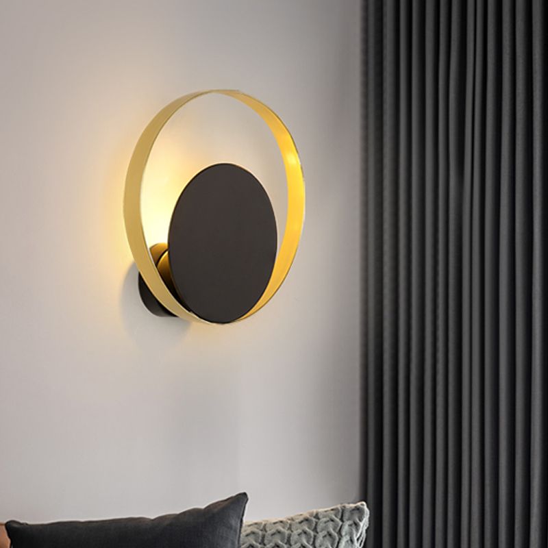 Mid Century Circle Sconce Light Iron 1 Head Hotel Wall Mounted Lighting Fixture in Black-Gold