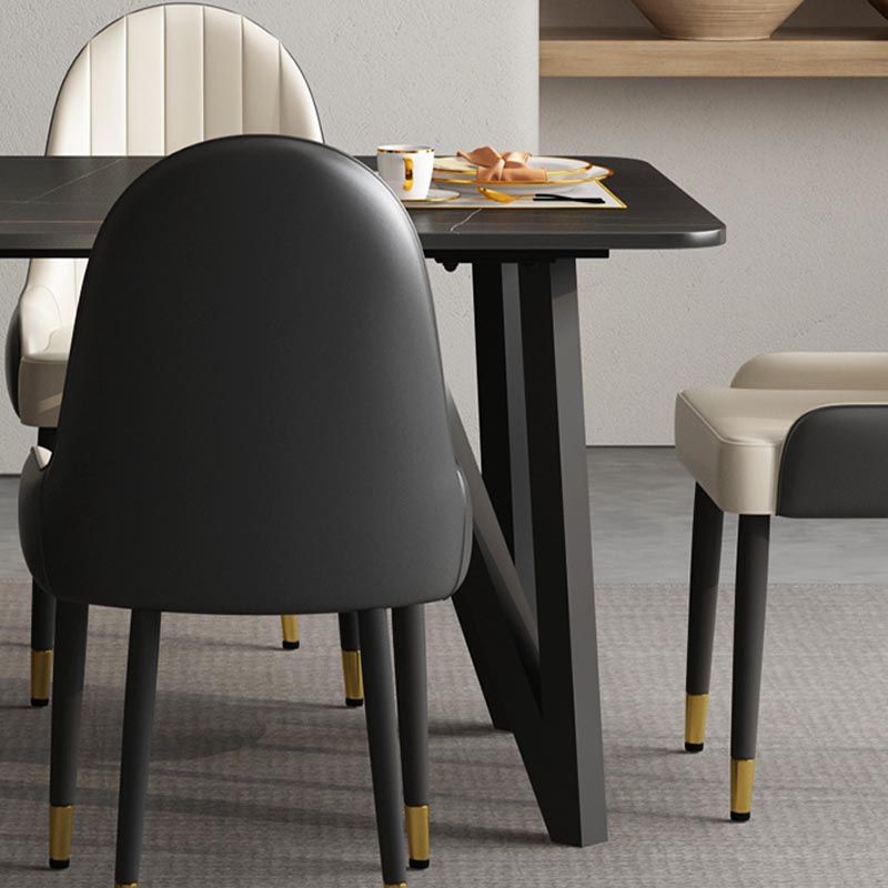 Industrial Rectangle Tripod Base Dining Table Black Frame Stone Top Dining Table