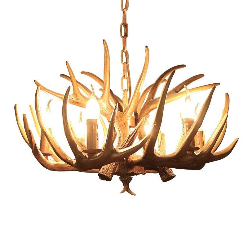 Deer Horn Resin Chandelier Lighting Classic Style Dining Room Pendant Light Fixture