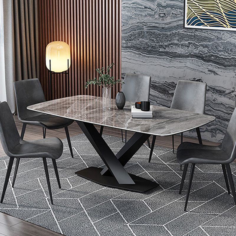 Industrial Style Sintered Stone Table Dining Rectangle Table with Metal Legs for Home