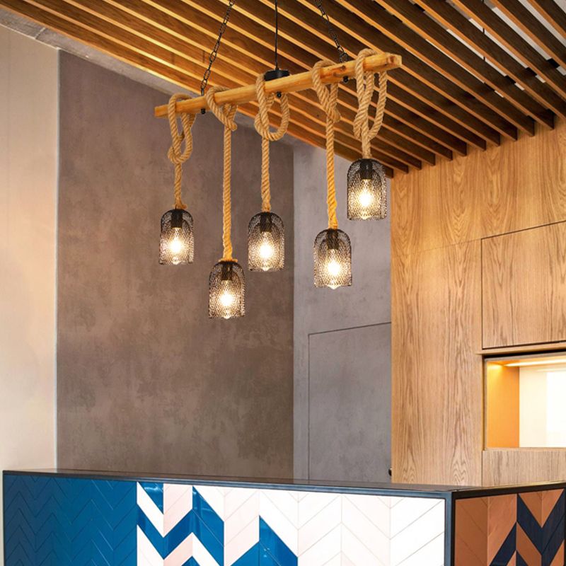 Colgante de isla múltiple de isla de metal industrial múltiple con cuerda natural