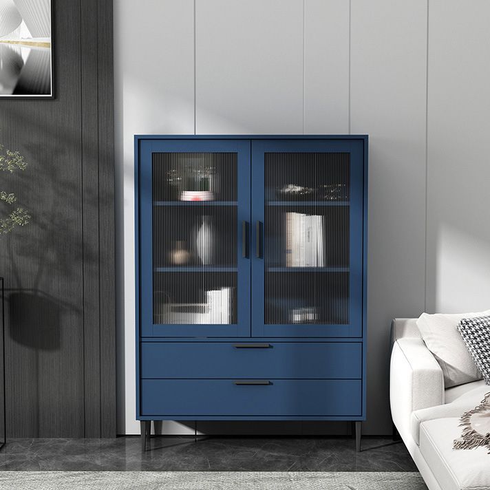 Wooden Accent Cabinet with Glass Door and 4 Steel Black Legs