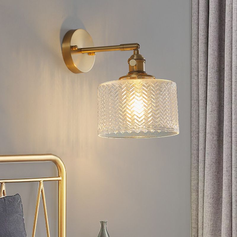 Brass Industrial Wall Light Adjustable Sconce Light for Bedroom Hotel in Glass Shade