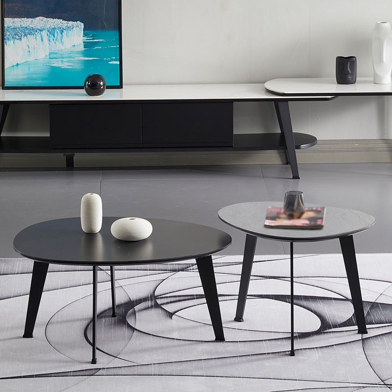 Contemporary White/Grey Free Shape Coffee Table with Metal Base